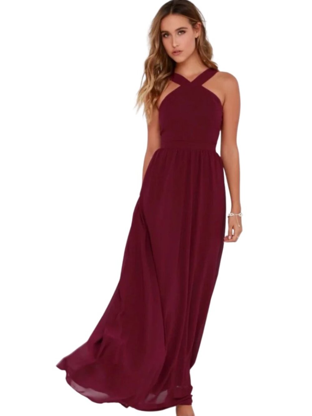Lulus Air of Romance Burgundy Maxi Dress – Size Small